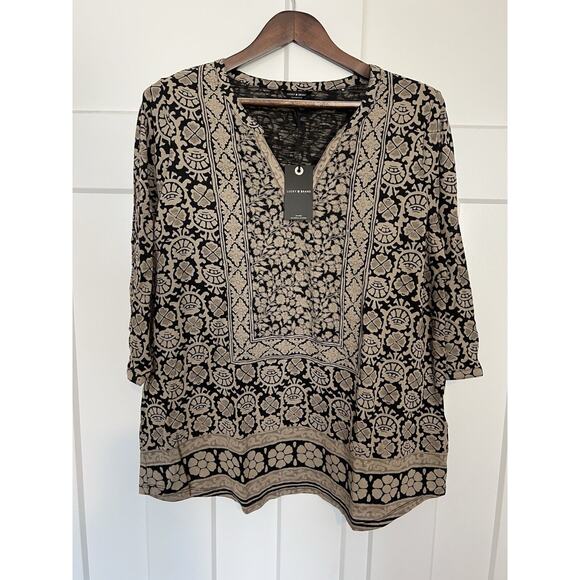Lucky Brand Women's 1X Paisley Floral Black & Tan Top NWT *READ - Picture 1 of 8